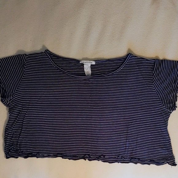 Caution To The Wind Tops - Caution to the wind navy striped crop top